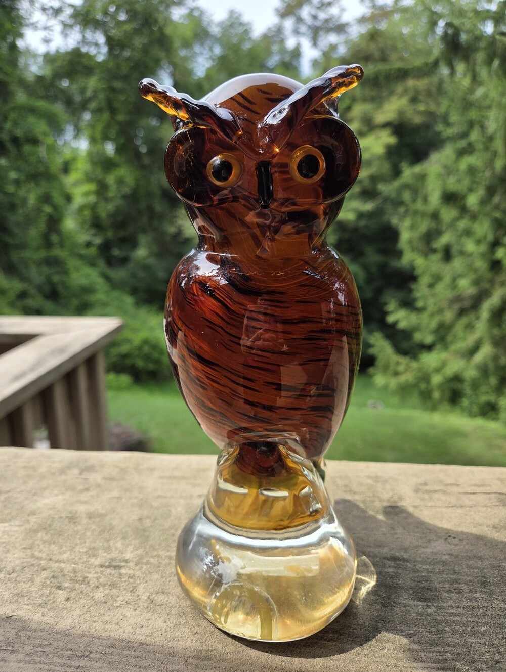 Handblown Amber Glass Owl Sculpture - Home Art Decor